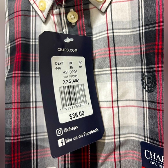 NWT Chaps Plaid Button Down Boys XXS 4-5, Red, White Black Christmas - Picture 6 of 8
